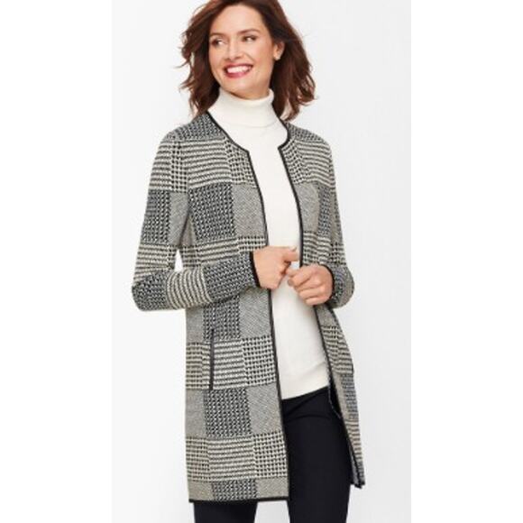 Talbots Sweaters - Talbots Double Knit Plaid Open Sweater Size M/L